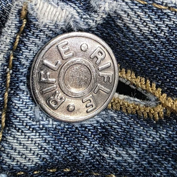 Vintage Rifle Distressed Cut Off Denim Medium Wash Blue Jean Button Fly Shorts - Picture 3 of 10